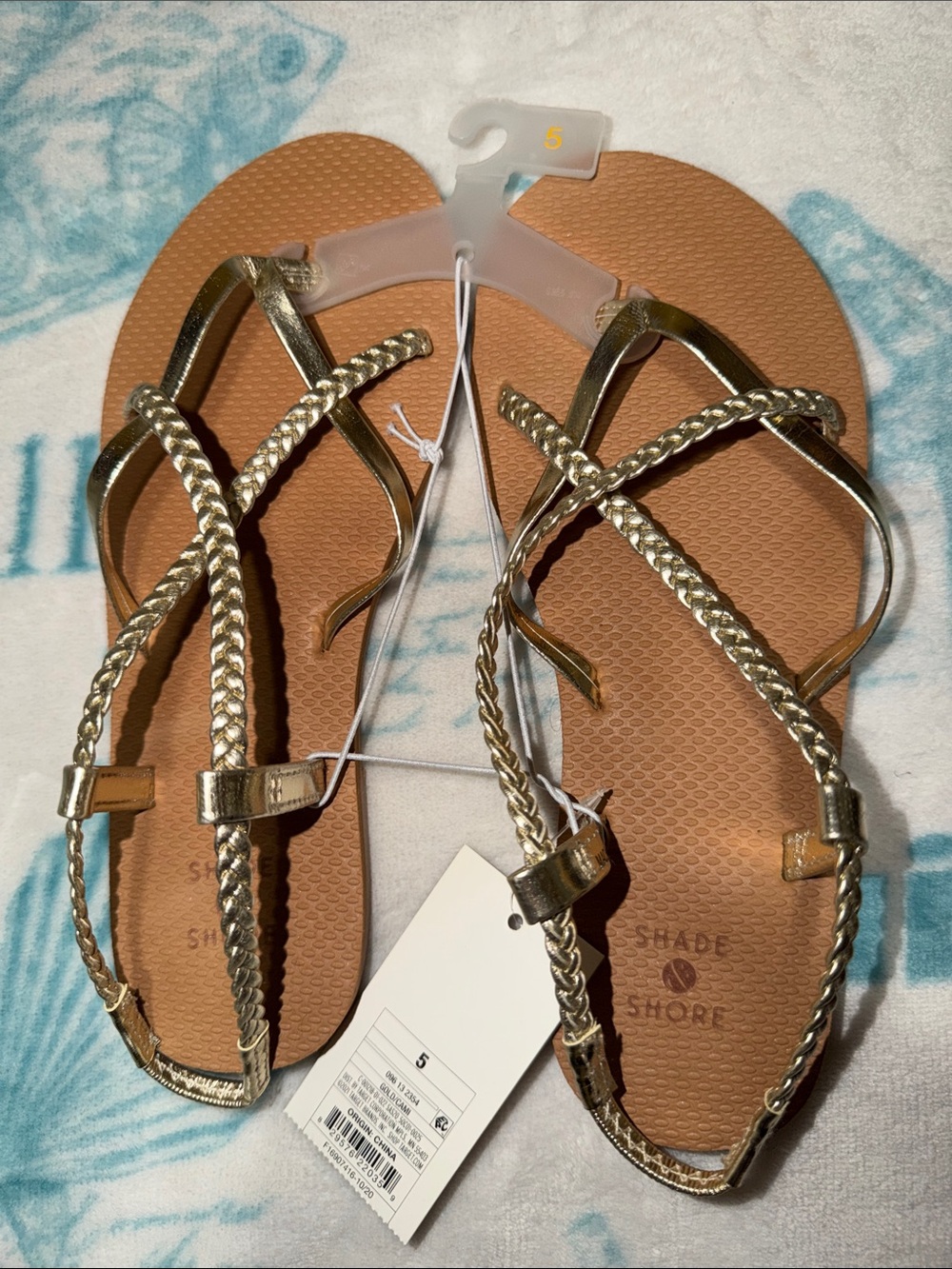 Shade & Shore Women’s Gold Braided Strappy Sandals